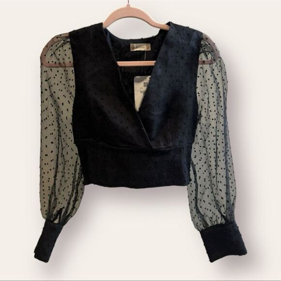 Altar'd State Tops - Altar’d State Black Swiss Dot Sheer Sleeve Blouse | Size M | NWT